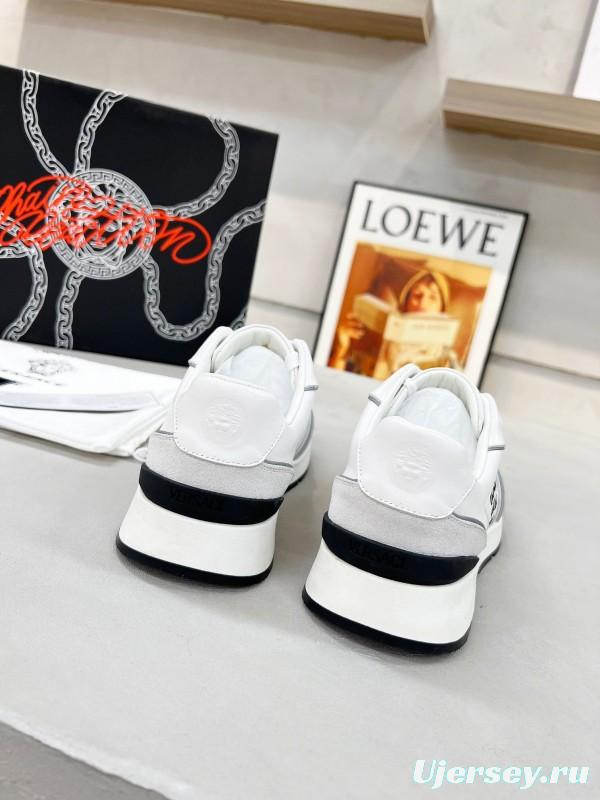 2025 Men VERSACE White Grey Leather Suede Sneakers LY00320