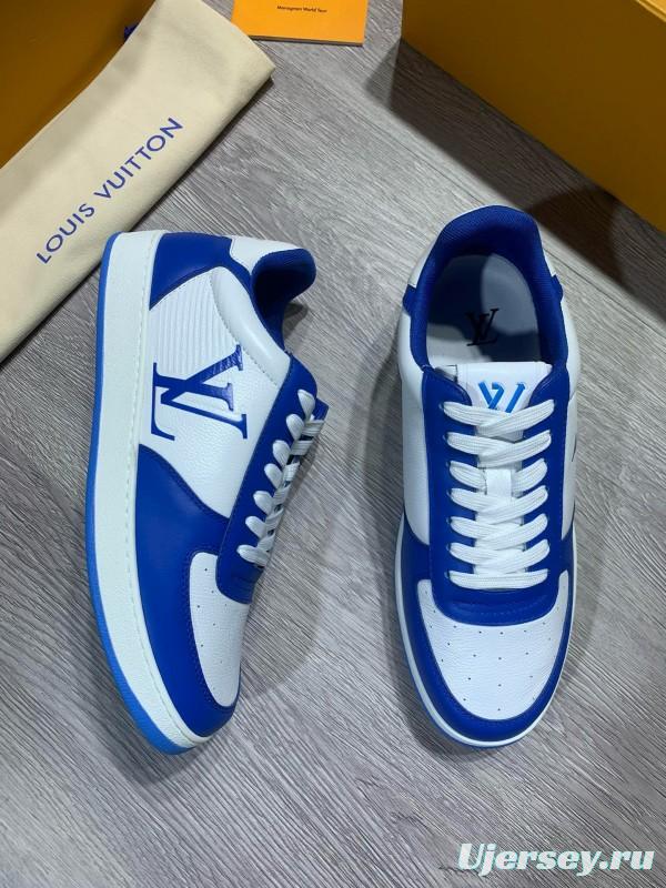 2024 Men Louis Vuitton Blue White Leather Sneakers MJ00380