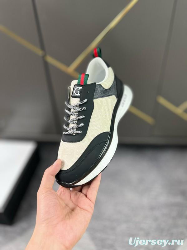 2024 Men Gucci Black White Leather Mesh Sneakers MJ00260