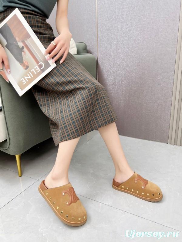 2025 Slippers Celine Brown Suede Leather Slippers LY00240