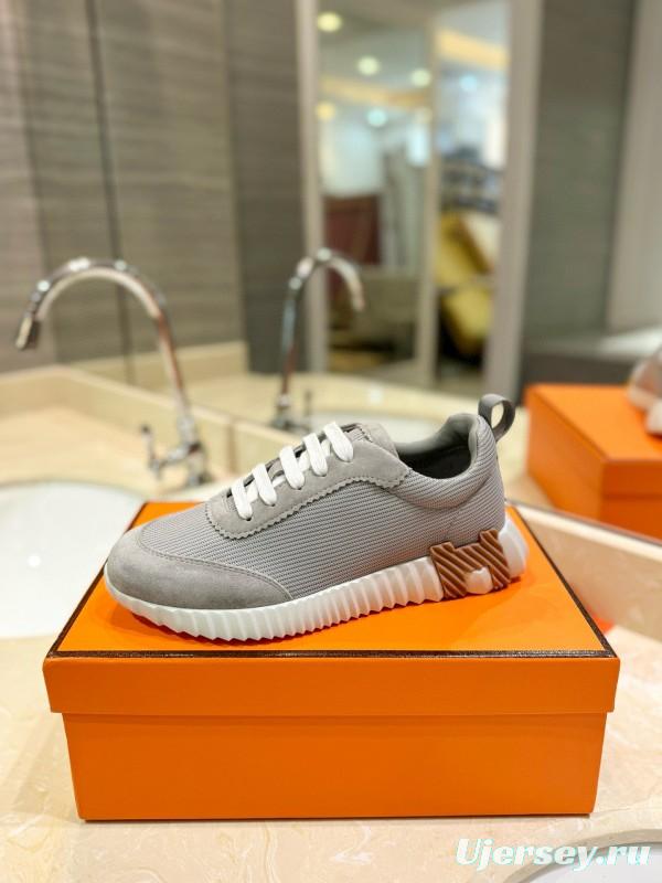 2024 Unisex Hermès Gray Beige Silk Suede Sneakers MJ00320