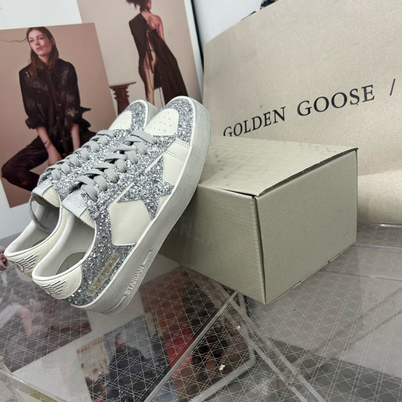2024 Women GGDB Silver Glitter Leather Sneakers