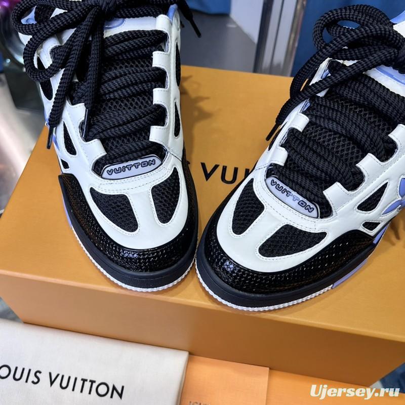 2025 Unisex Louis Vuitton White Black Blue Leather Mesh LV Trainer