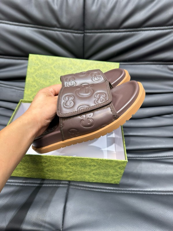 2024 Gucci Brown Leather Slippers MJ00200