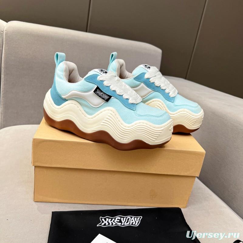 2025 Unisex HEYDAY Blue White Canvas Leather Wave Sneakers KFY00260