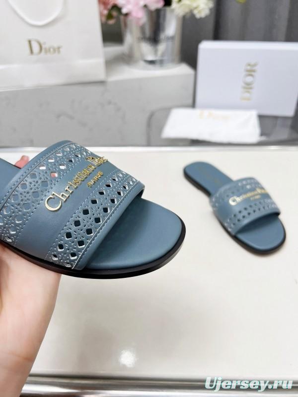 2025 Slippers Dior Blue Leather Slippers