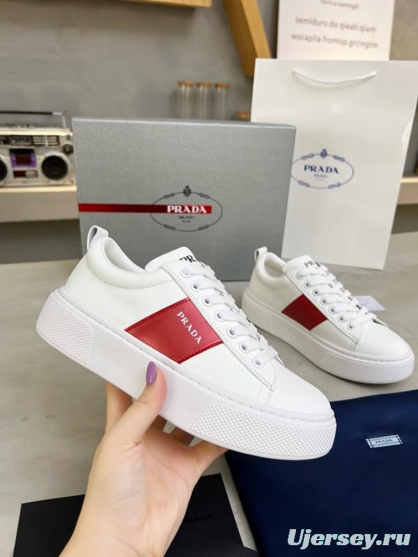 2024 Women Prada White Red Leather Sneakers MJ00310