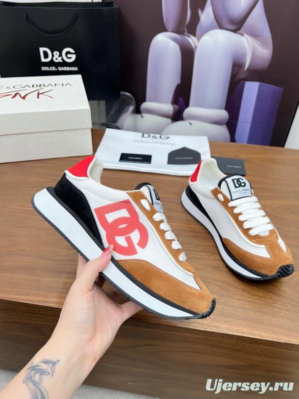 2025 Unisex Dolce & Gabbana White Red Black Suede Mesh Sneakers LY00300(F)/LY00301(M)