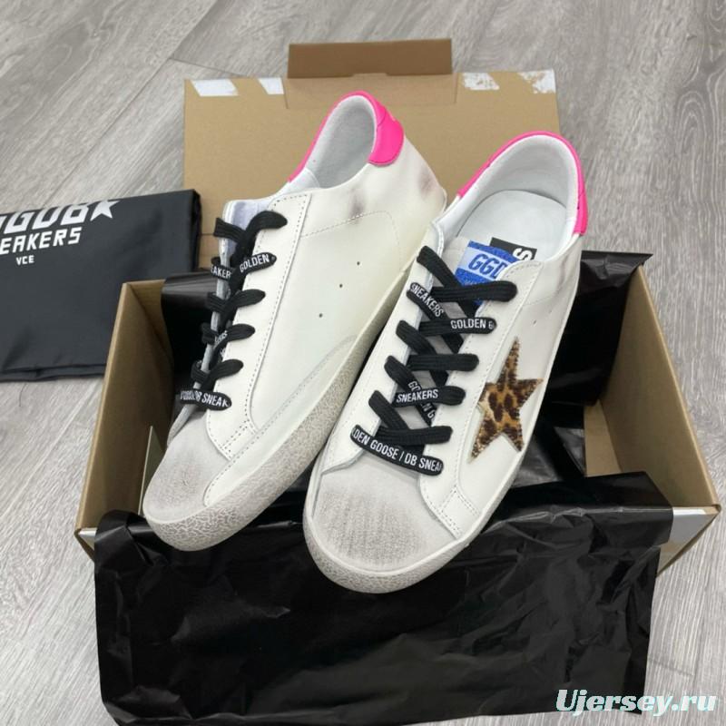 2025 Women GGDB White Pink Leopard Print Leather Sneakers