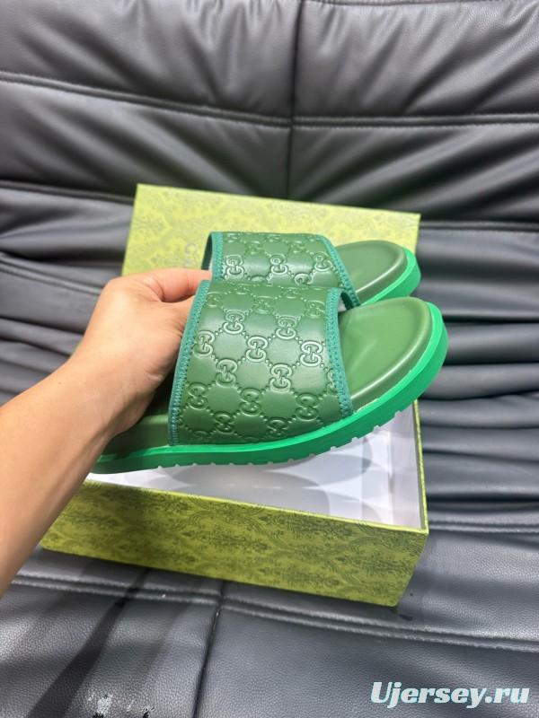 2024 Unisex Gucci Green Leather Mules MJ00200