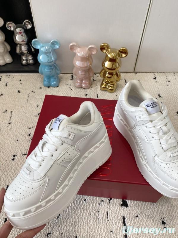 2025 Women Valentino White Leather Platform Sneakers LY00340