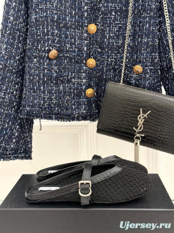 2025 Slippers YSL Black Mesh Leather