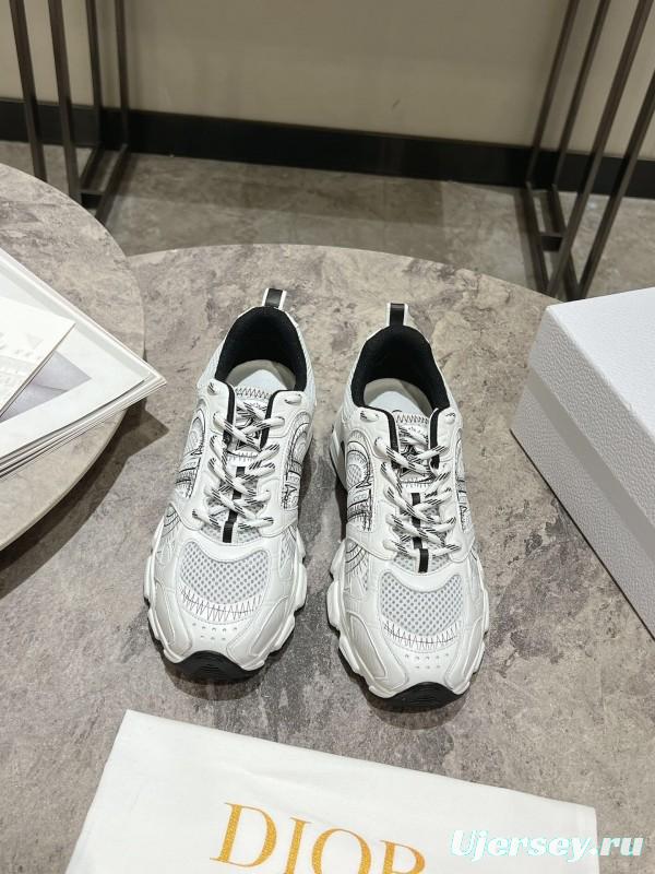 2025 Women Dior White Mesh Leather Sneakers