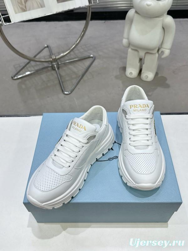 2025 Unisex Prada White Leather Sneakers KFY00310