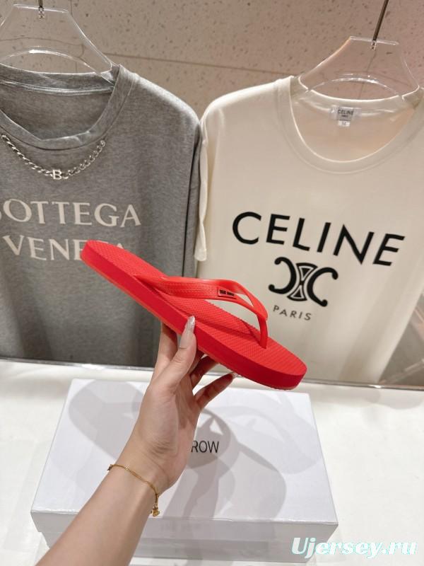 2025 Women The Row Red Rubber Flip Flops Casual Summer Sandals High-Quality Molded Sole KFY00160(F)