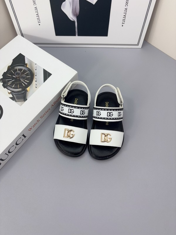 2025 Kids Dolce & Gabbana Black White Leather Sandals