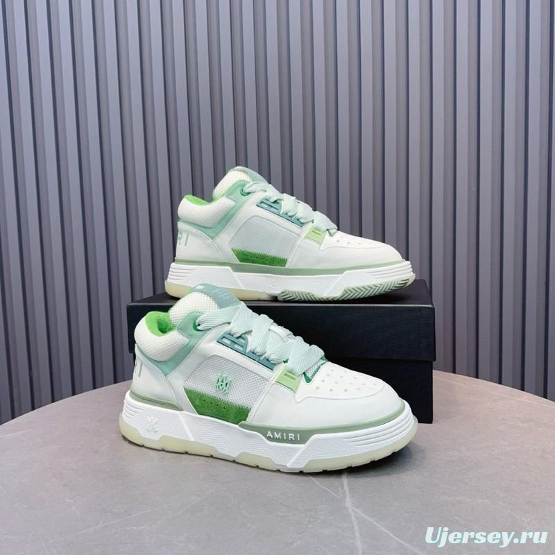 2024 Unisex Amiri White Green Leather Mesh Sneakers MJ00360
