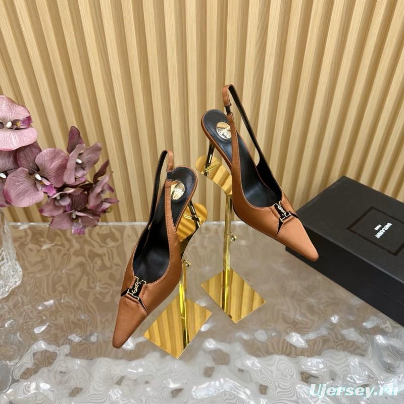 2025 Women Yves Saint Laurent Brown Leather Slingback Pumps MJ00300