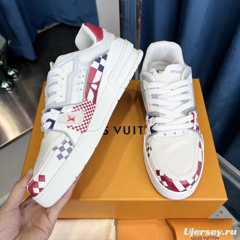 2025 Unisex Louis Vuitton White Red Blue Leather LV Trainer