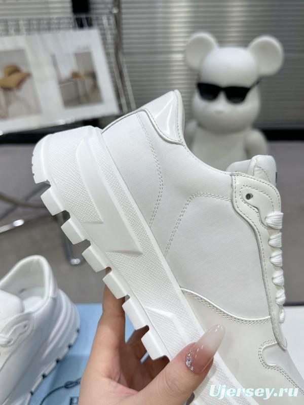 2025 Women Prada White Leather Sneakers