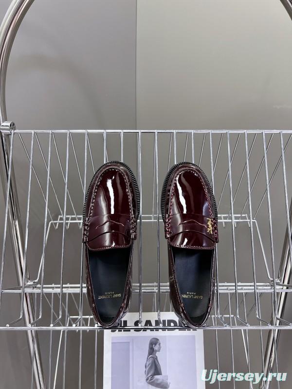 2025 Women Yves Saint Laurent Burgundy Leather Loafer KFY00350