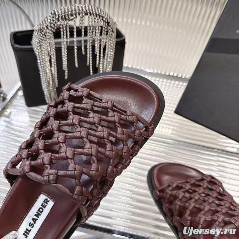 2025 Women Jil Sander Brown Leather Woven Slippers