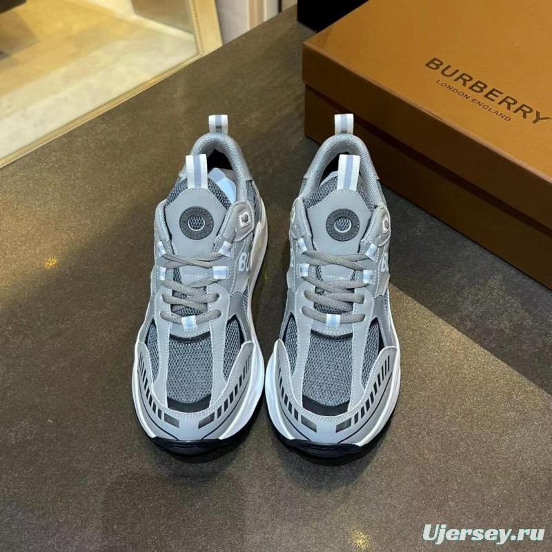 2025 Unisex Burberry Grey Suede Leather Mesh Sneakers Vintage Code MJ00380
