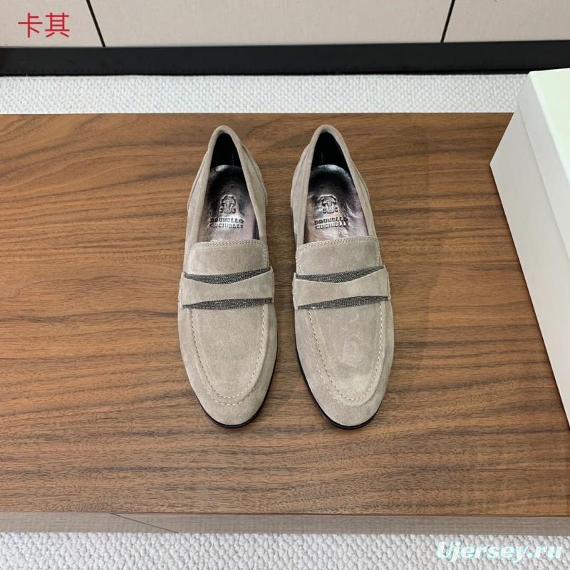 2025 Unisex Brunello Cucinelli Beige Suede Loafers Handmade Craftsmanship KFY00300