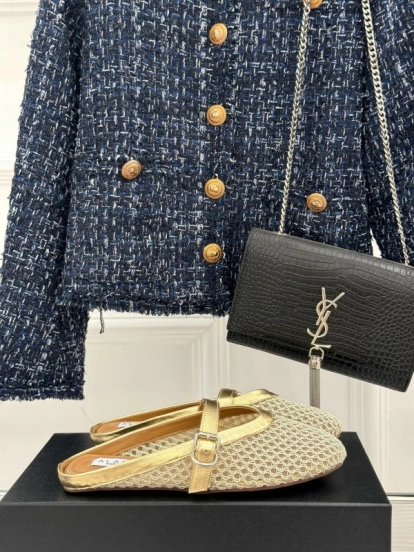 2025 Slippers AlAIA Gold Mesh Leather Slippers