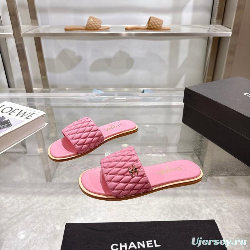 2025 Women Chanel Pink Lambskin Slippers LY00240