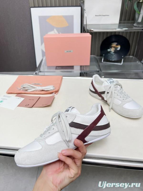 2025 Women Miu Miu White Burgundy Grey Suede Leather Sneakers LY00