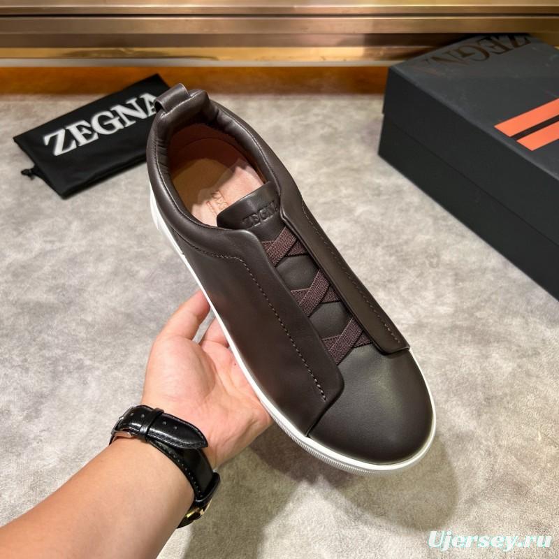 2024 Men Ermenegildo Zegna Brown Calfskin Leather Sneakers LY00000
