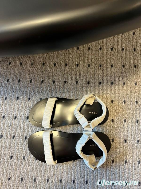 2025 Women The Row White Leather Flat Sandals