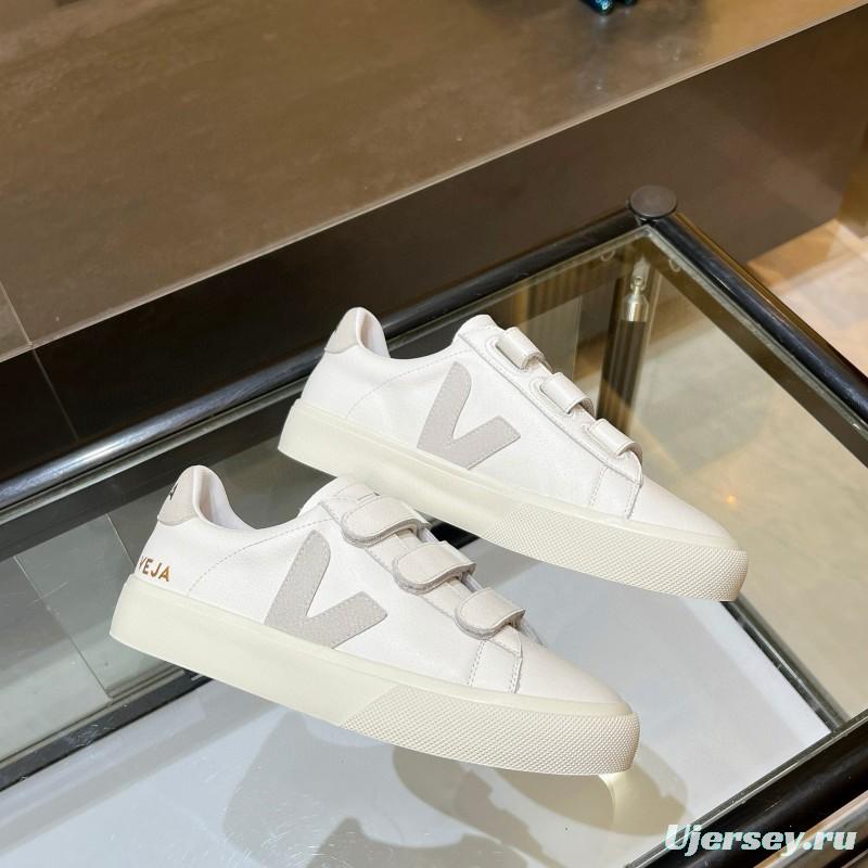 2025 Unisex VEJA White Leather Canvas Sneakers V-Logo MJ00240