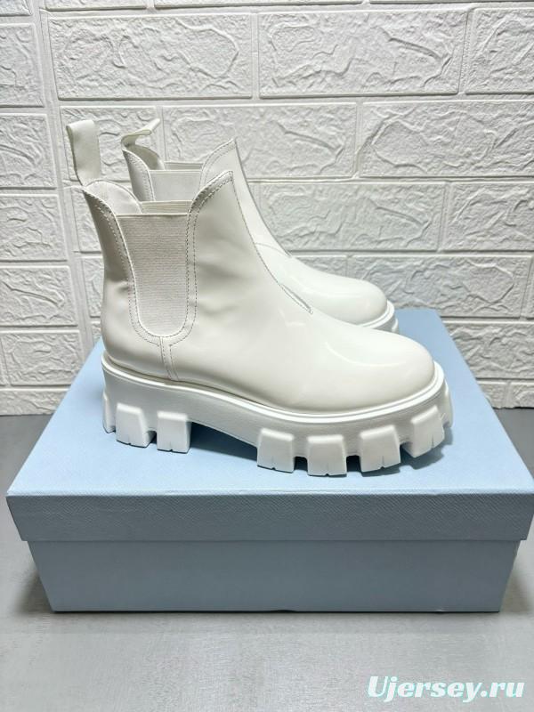 2024 Women Prada White Leather Chelsea Boots MJ00380