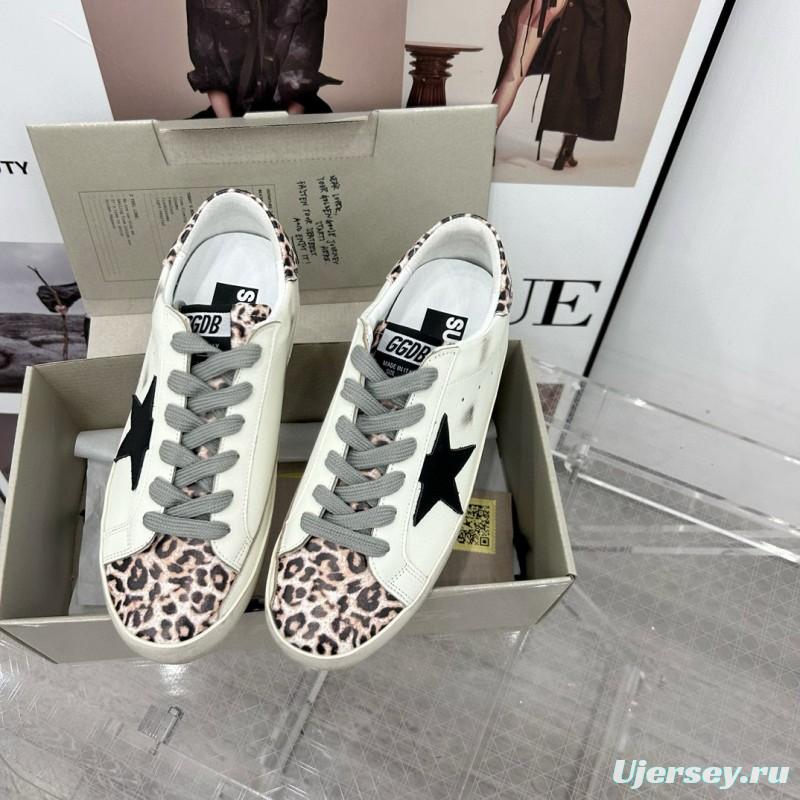 2025 Women GGDB White Black Leopard Print Leather Sneakers