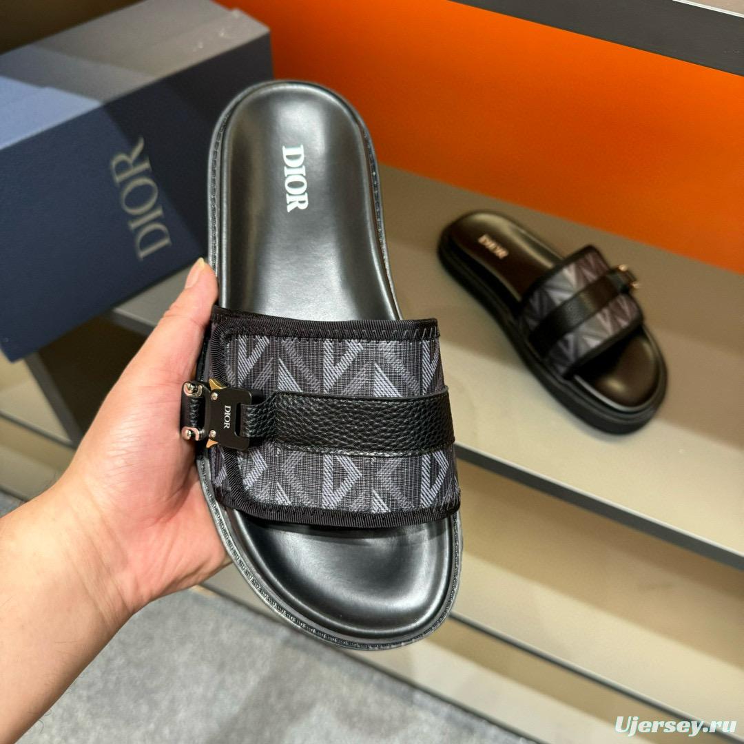 2024 Slippers Dior Black Fabric Leather Slippers