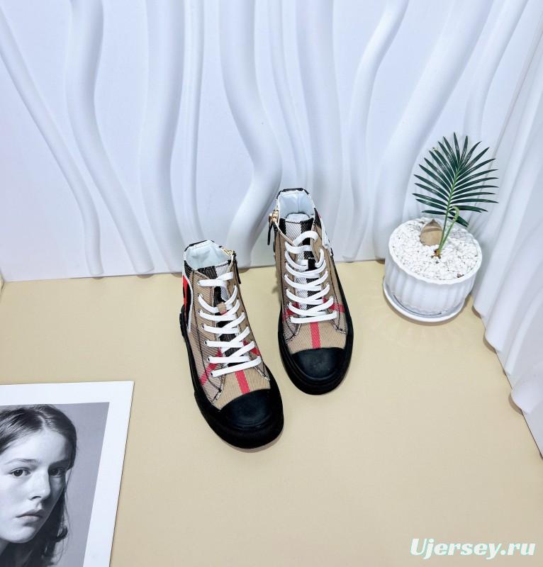 2024 Kids Burberry Beige Black White Canvas Leather High-top Sneakers