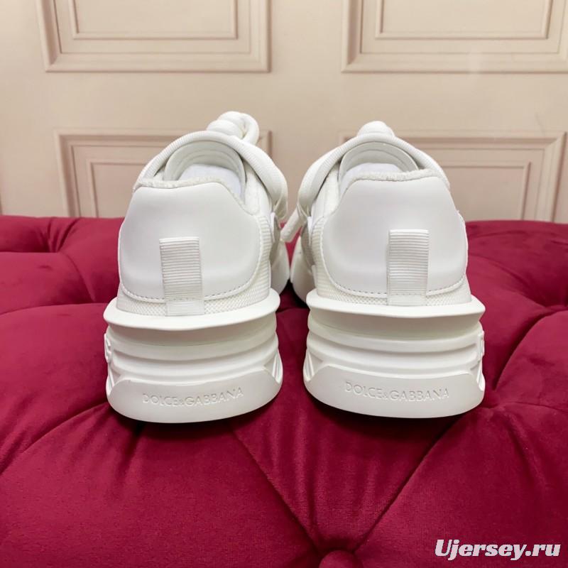 2025 Unisex Dolce & Gabbana White Leather Mesh Sneakers