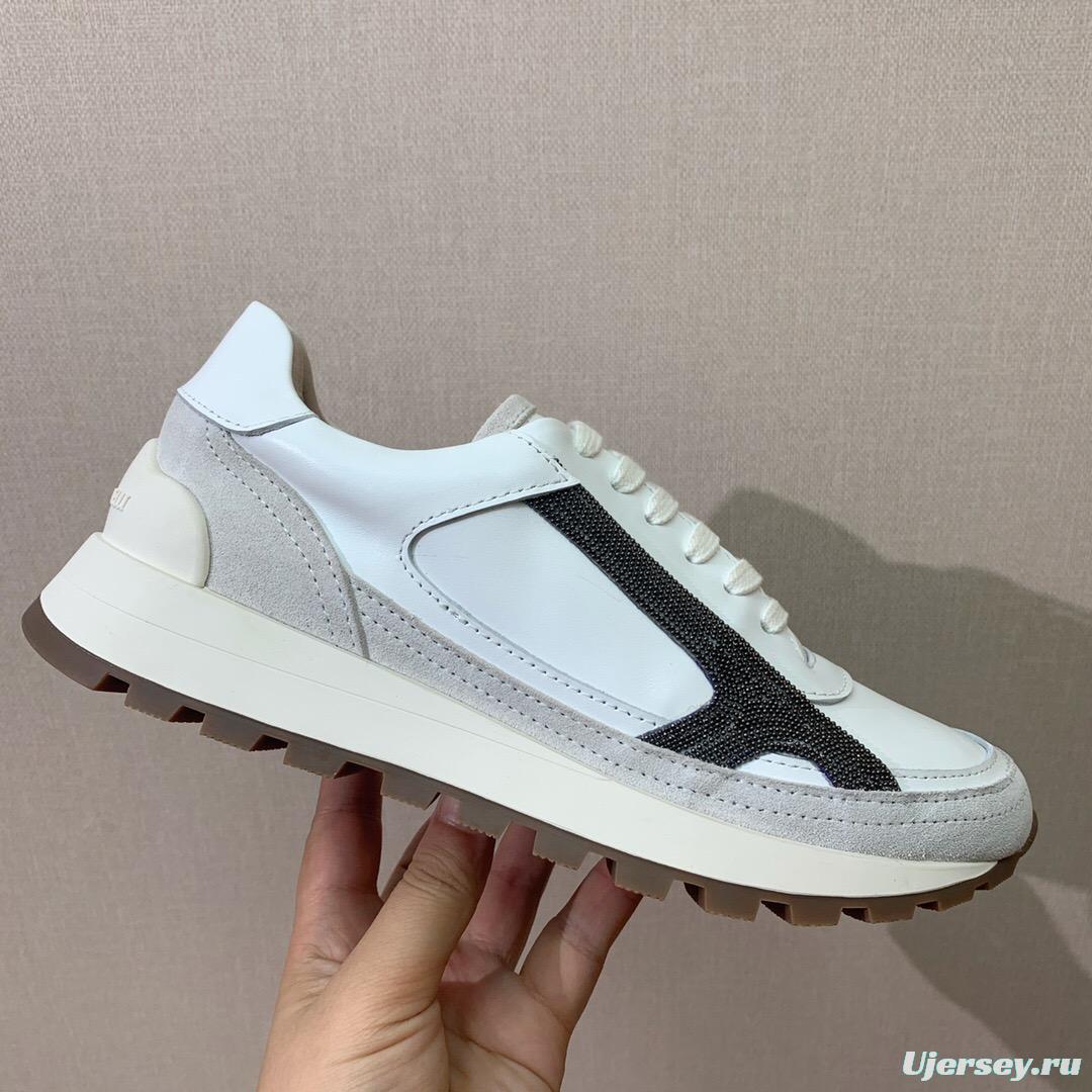 2025 Unisex Brunello Cucinelli White Grey Leather Suede Sneakers LY