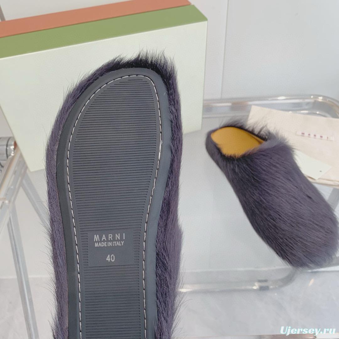 2024 Women Marni Gray Pony Hair Mules MJ00320