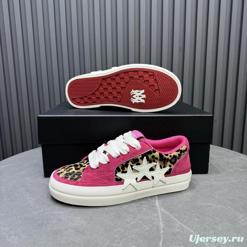 2025 Unisex Amiri Pink Leopard Suede Leather Sneakers