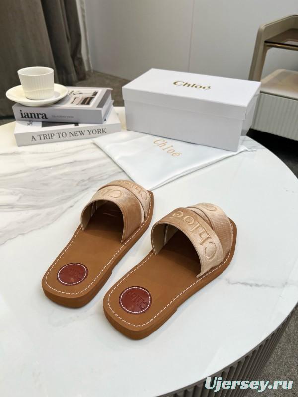 2025 Women Chloé Brown Leather Slippers LY00200