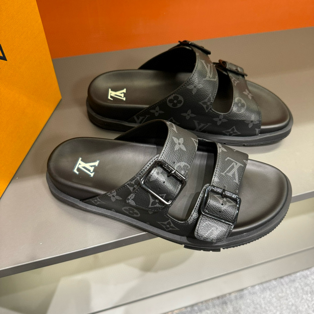 2024 Louis Vuitton Black Leather Slippers MJ00210