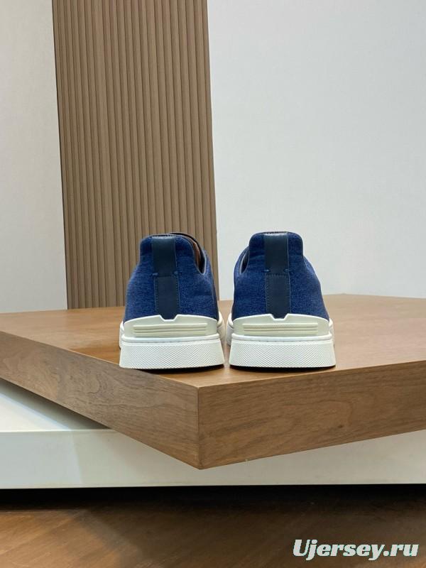 2024 Men Ermenegildo Zegna Blue Calfskin Pelletessuta Sneakers MJ00280