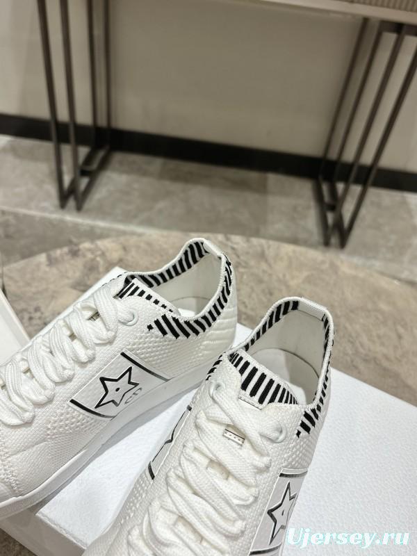 2025 Women Dior White Knit Leather Sneakers Star Logo KFY00330