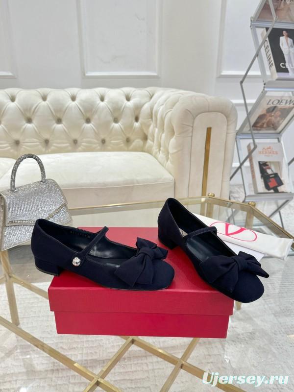 2025 Women Valentino Black Fabric Mary Jane Bow LY00300