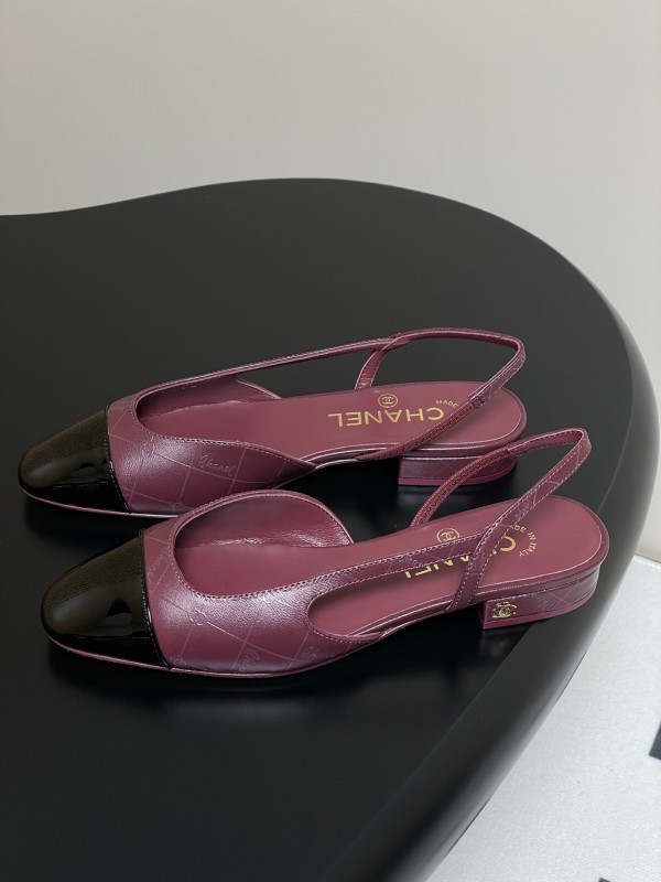 2025 Women Chanel Purple Black Leather Sling-back Pumps KFY00300