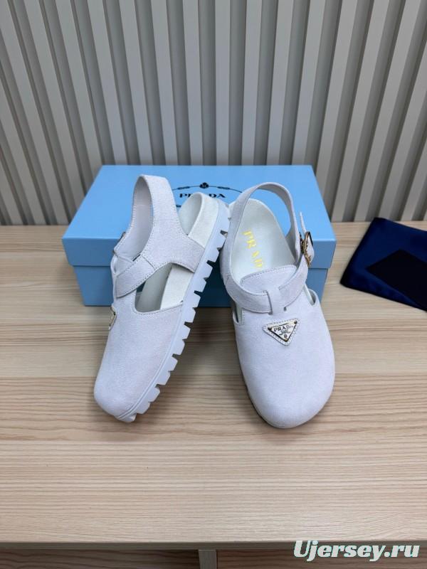 2025 Women Prada White Suede Sandals LY00280