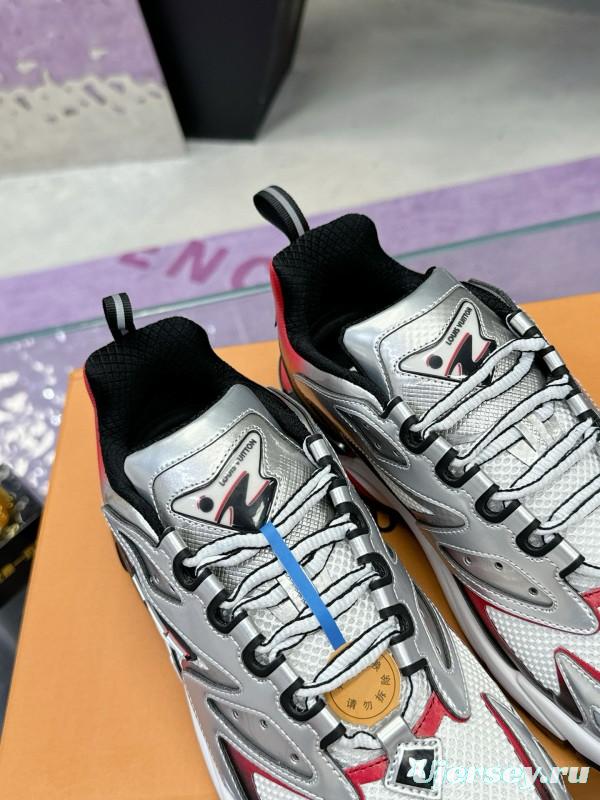 2025 Men Louis Vuitton White Red Black Leather Mesh Sneakers MJ00420